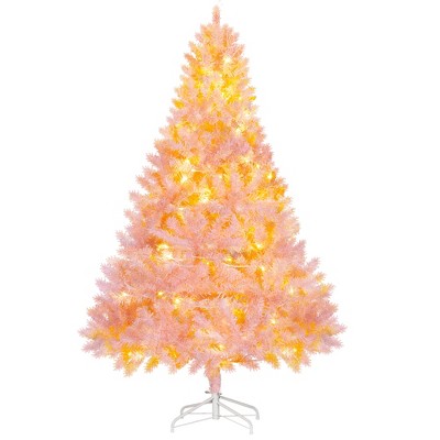 TopComfy Christmas Tree Stand 6ft Prelit Douglas Fir Artificial Christmas Tree with Realistic Branches, Pink, 40.3"*40.3"*70.8"
