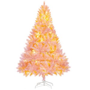 TopComfy Christmas Tree Stand 6ft Prelit Douglas Fir Artificial Christmas Tree with Realistic Branches, Pink, 40.3"*40.3"*70.8" - 1 of 4