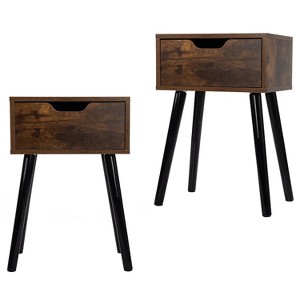 Resenkos Set of 2 Mid Century Wood Side Table, End Table with Storage Drawer, Nightstand for Bedroom Living Room, Rustic Brown and Black, Night Stand - 1 of 4