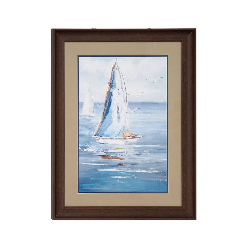 17.5&#34; x 23.5&#34; Coastal Decor Sailboat Painting Print Rectangular Brown Wood Frame Blue - Olivia &#38; May, 1 of 5