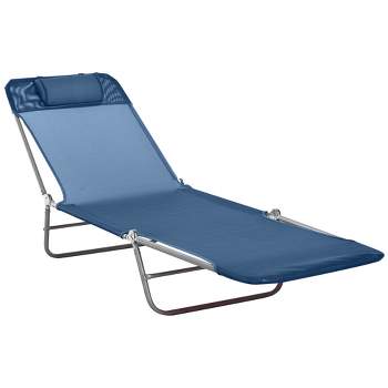 Outsunny Foldable Outdoor Chaise Lounge Chair, 6-Level Reclining Camping Tanning Chair with Breathable Mesh Fabric and Headrest