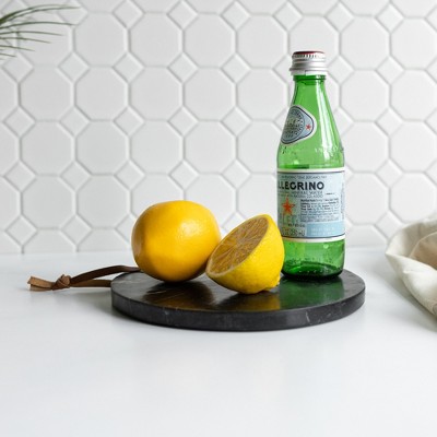 Round Black Marble Cheese Serving Board with Leather Loop