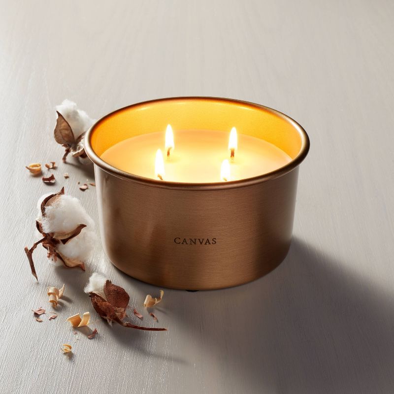 Lidded Metal Canvas 4-Wick Jar Candle Brass Finish 20oz - Hearth &#38; Hand&#8482; with Magnolia, 3 of 11