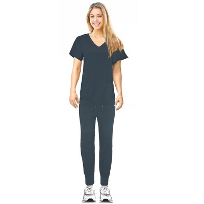 JEFFRICO Scrubs For Women Scrub Set V-Neck Scrub Top and Jogger Scrub Pants Lightweight 4 Way Stretch Soft 5 Pockets