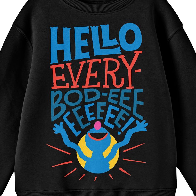 Bioworld Sesame Street Grover Hello Everybod-eee Youth Black Crew Neck Sweatshirt, 2 of 3