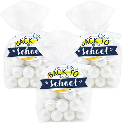 Big Dot of Happiness Back to School - First Day of School Classroom Clear Goodie Favor Bags - Treat Bags With Tags - Set of 12