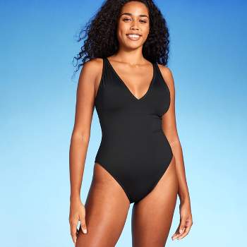 Women's Ribbed Triangle One Piece Swimsuit - Shade & Shore™ Black