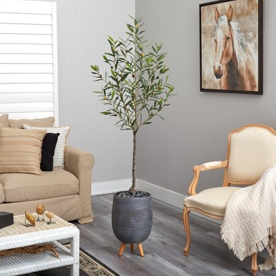 Mediterranean Dream 70" Olive Silk Tree in Gray Tripod Planter