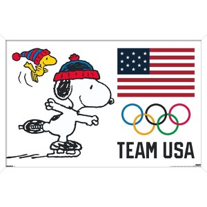 Trends International Team USA x Peanuts – Snoopy Olympic Figure Skating Framed Wall Poster Prints - 1 of 4