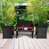 Tangkula 4 Piece Outdoor Patio Rattan Furniture Set Red Cushioned Seat For Garden, porch, Lawn - 3 of 4