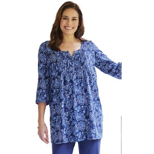 Woman Within Plus Size 7-Day Three-Quarter Sleeve Pintucked Henley Tunic - 1 of 4