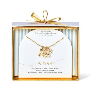 14K Gold Dipped Cubic Zirconia Mama Butterfly and Flower Charm Pendant Necklace - Gold - 1 of 4