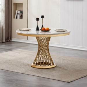 47'' Modern High Gloss Faux Marble Round Dining Table with Stainless Steel Base, Contemporary Kitchen or Dining Room Table – The Pop Home - 1 of 4
