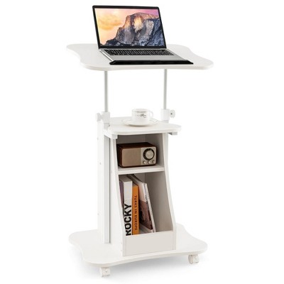 Tangkula Sit-to-Stand Laptop Desk Cart Rolling Mobile Height Adjustable w/ Storage