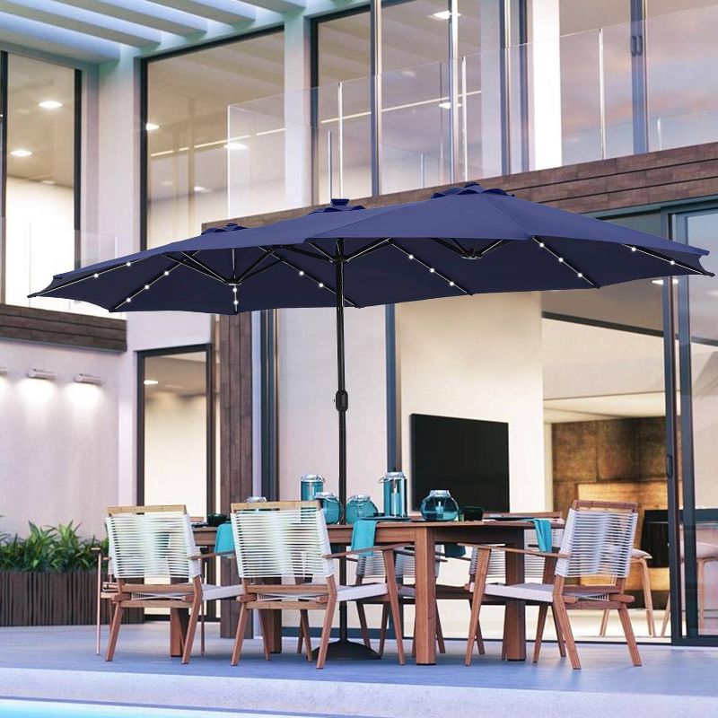 15' x 9' Rectangular Lit Outdoor Patio Market Umbrella with Extra Large Base and Sand Bags - Captiva Designs, 1 of 13