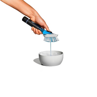 OXO Soap Dispensing Dish Brush Storage Set: Nylon Scrub Brush for Multi-Surface Cleaning, Black