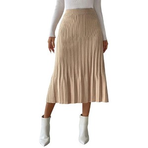 Coolmee Women Midi Skirt High Elastic Waist Pleated Chiffon Skirt Midi Swing A-line Skirts - 1 of 4