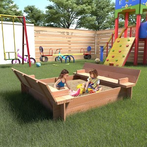 Large Wooden Cedar Sand Box, Wooden Octagon Kids Sandbox with Cover, Sandpit with 4 Benches and Bottom Liner Covered Sand Box for Kids Outdoor - 1 of 4