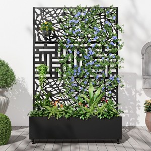 PexFix Metal Raised Garden Bed with Trellis and Wheels Planter Box for Climbing Plants Vines & Vegetables Drainage Holes Privacy Screen - 1 of 4