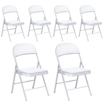 SKONYON 6 Pack Folding Chairs  Portable Vinyl Padded Dining Chairs Office Kitchen for Versatile Seating White