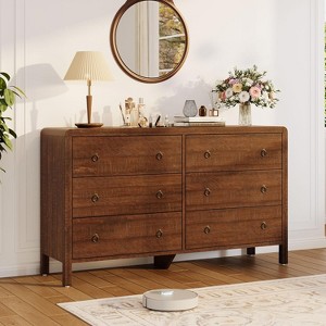 Modern 6 Drawer Dresser for Bedroom, Natural Texture,  TV Stand with Large Drawers, Curved Angle for Room - 1 of 4