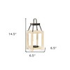 HomeRoots 15" Natural And Black Glass Metal And Wood Tabletop Lantern Candle Holder - 3 of 4
