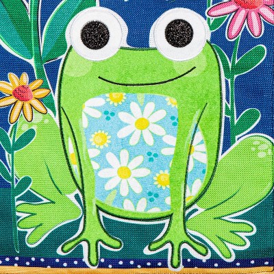 Cheerful Multicolor Frog Burlap Garden Flag 12 x 18 Inches