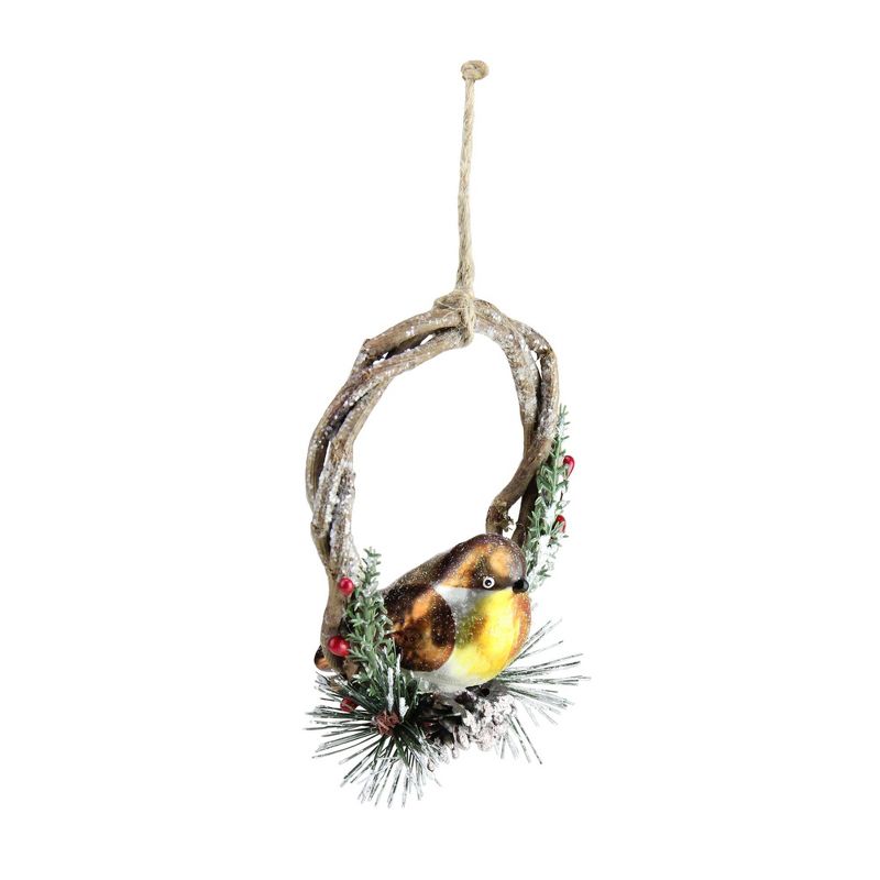 Northlight 4" Brown Bird Sitting in a Twig Wreath Christmas Ornament, 3 of 4