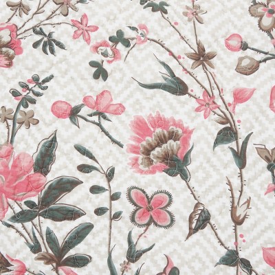 Blair Garden 17" Beige and Pink Cotton Quilted Round Placemats, Set of 6