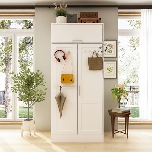 Hitow Armoire White Multifunctional Hanging Wardrobe Sophisticated and Stylish with Hooks Attached - 1 of 4