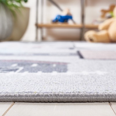 Grey and Pink Hopscotch Kids Washable Runner Rug