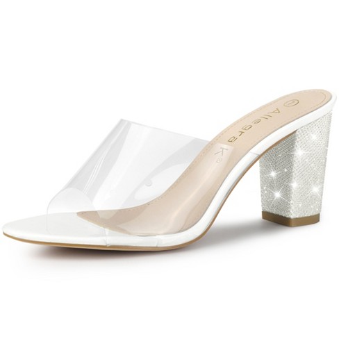 Allegra K Women's Clear Glitter Chunky Heels Slide Heel Sandals : Target
