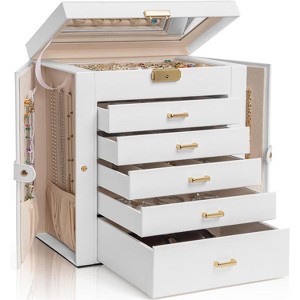 4-Tier Leather Jewelry Box with 3 Drawers Lockable Mirror and Organizer - 1 of 4