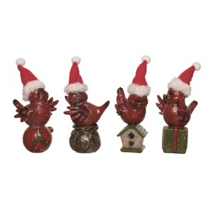 Transpac Resin Cute Sitting Cardinal w/Hat Set of 4 Christmas Home Decorations - 1 of 1