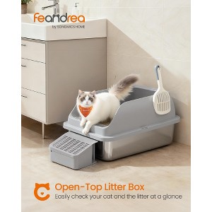 Stainless Steel Cat Litter Box, High-Sided Open Top Litter Tray with Step & Scoop, for Cats up to 33 lb - 1 of 4