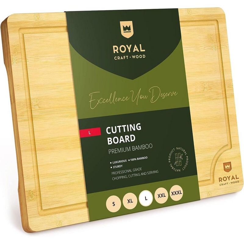 Bamboo Wood Cutting Board Chopping & Serving Board 18" x 12" XL Large - Royal Craft Wood, 1 of 6