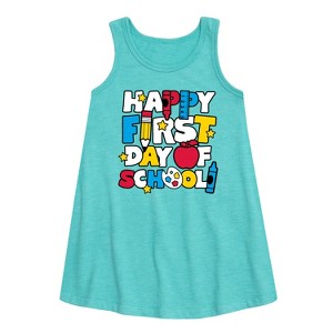 Girls' - Instant Message - Happy First Day Of School Graphic Sleeveless Aline Dress - 1 of 3