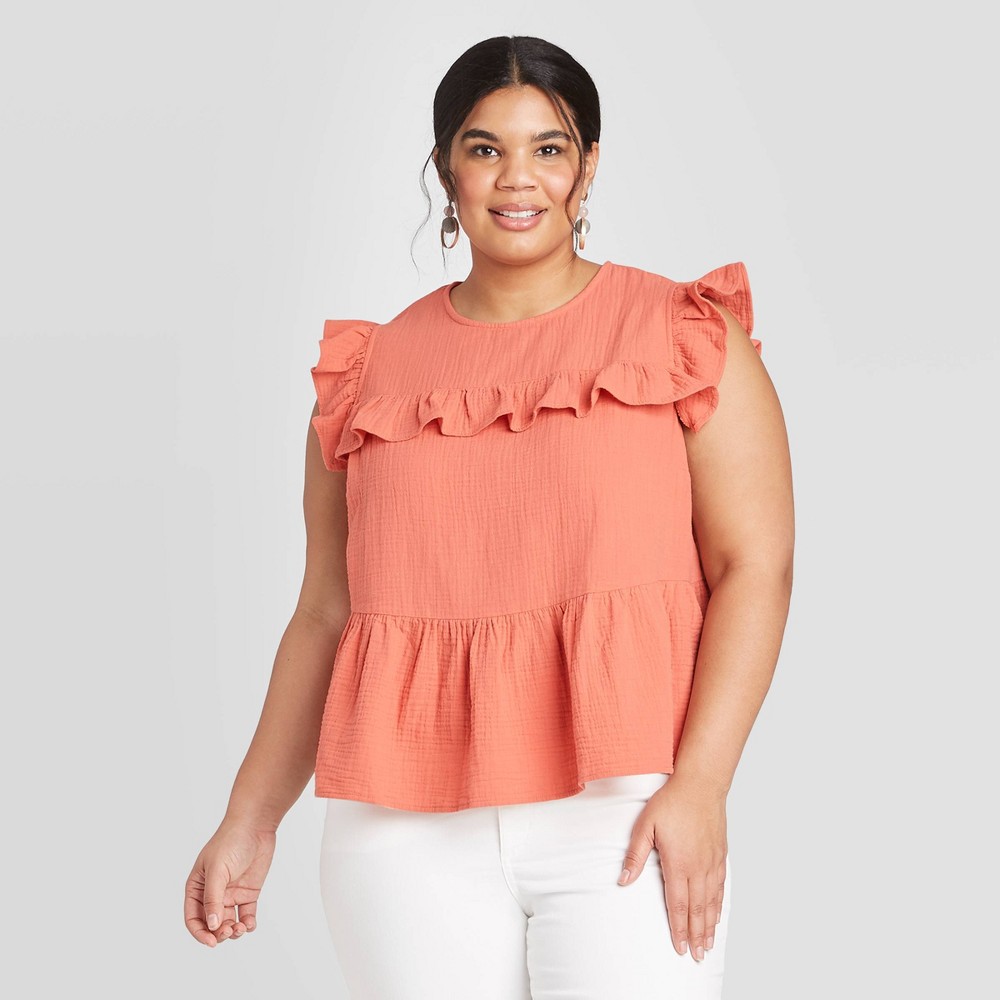 Women's Plus Size Sleeveless Ruffle Top - Universal Thread Coral 1X, Women's, Size: 1XL, Orange was $24.99 now $17.49 (30.0% off)