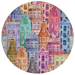 Red Gold And Teal Blue Village Houses Washable Indoor Outdoor Area Rug - 1 of 4