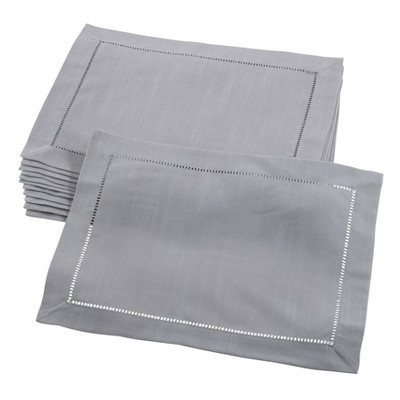 Saro Lifestyle Placemat with Hemstitched Border (Set of 12 pcs), Grey