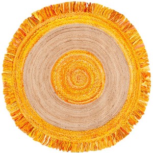 Cape Cod CAP701 Handmade Woven Area Rug - Gold/Natural - 5' X 5'  Round - Safavieh - 1 of 4