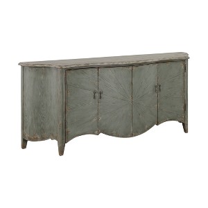 Treasure Trove Accents 4 Door Credenza Aged Everly Laurel Green: Vintage Style, Dupont Edge, Serpentine Curves - 1 of 4