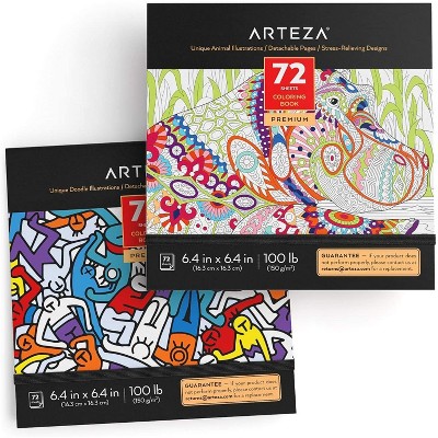 Arteza Adult Coloring Books, Animal & Doodle Illustrations, 72 sheets - 2 Pack (ARTZ-9290)