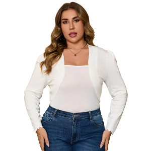 Coolmee Women's Plus Size Cropped Cardigan Bolero Shrug Open Front Long Sleeve Knit Sweater Cardigan - 1 of 4