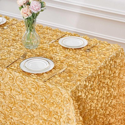 Wikineon Light Gold 60x102 Inch 3D Floral Rectangle Table Cloth Birthday Wedding Tablecloths for Outdoor Romantic Party Table Decorations