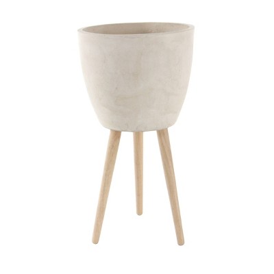Modern Clay Plant Stand with Tripod Wood Base - Olivia & May