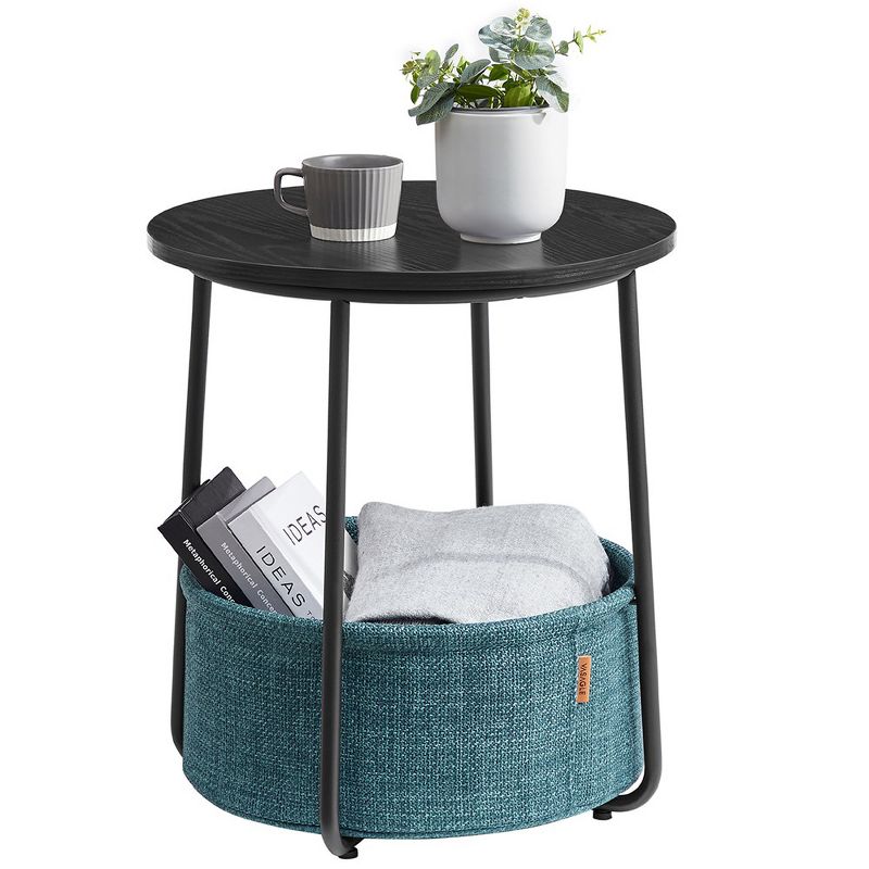 VASAGLE Small Round Side End Table, Modern Nightstand with Fabric Basket, 1 of 8