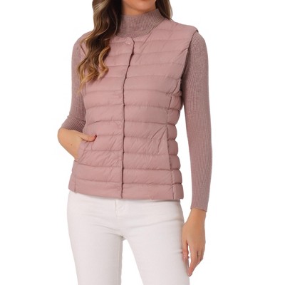 INSPIRE CHIC Women's Sleeveless Lightweight Button Up Quilted Round Neck Winter Puffer Vest