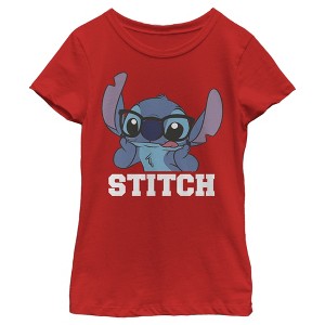 Girl's Lilo & Stitch Silly Black Glasses T-Shirt - 1 of 4