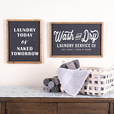 Rustic Fir Wood Laundry Sign with Black and White Text